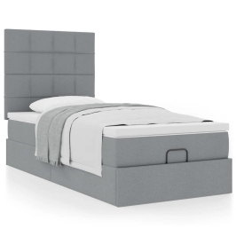 Cama otomana con colchón gris claro 90x200 cm tela