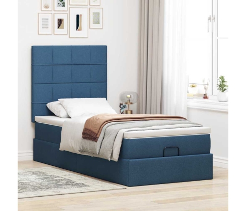 Cama otomana con colchón azul 90x200 cm tela
