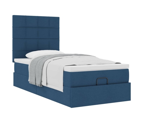 Cama otomana con colchón azul 90x200 cm tela