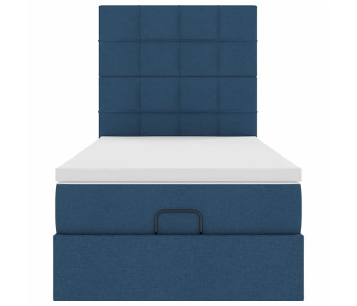 Cama otomana con colchón azul 90x200 cm tela