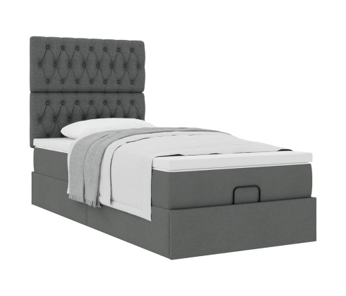 Estructura cama otomana colchón tela gris oscuro 90x190cm