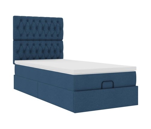 Estructura de cama otomana con colchón tela azul 90x190 cm