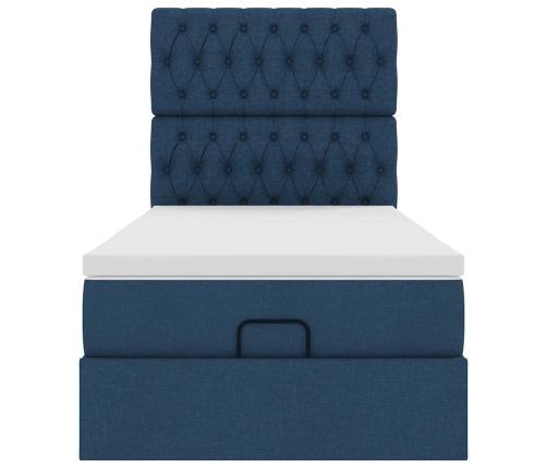 Estructura de cama otomana con colchón tela azul 90x190 cm