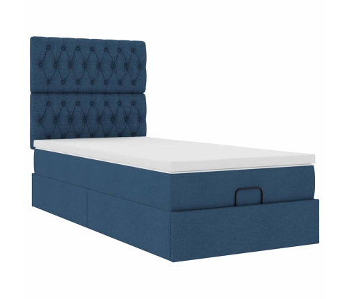 Cama otomana con colchón tela azul 100x200 cm