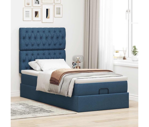 Cama otomana con colchón tela azul 100x200 cm