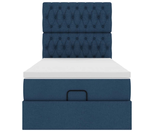 Cama otomana con colchón tela azul 100x200 cm