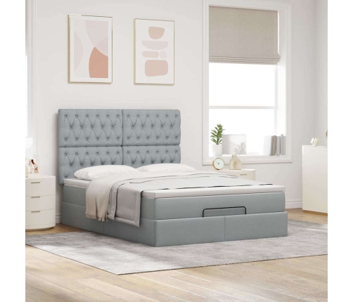 Estructura cama otomana con colchón tela gris claro 140x190 cm