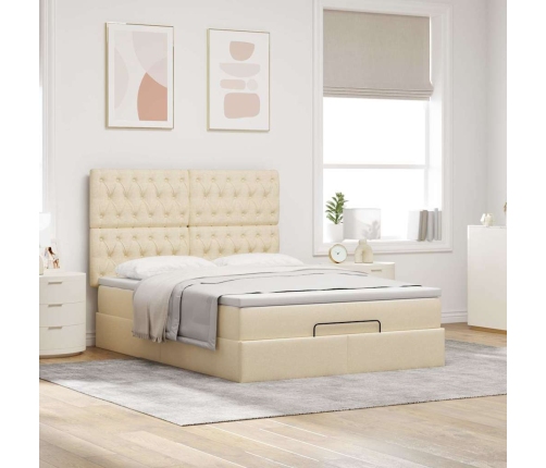 Estructura de cama otomana con colchón tela crema 140x190cm