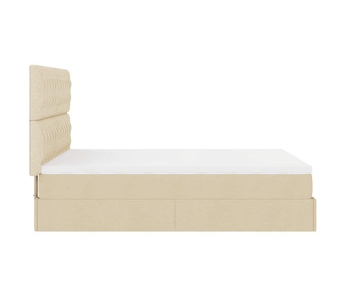 Estructura de cama otomana con colchón tela crema 140x190cm