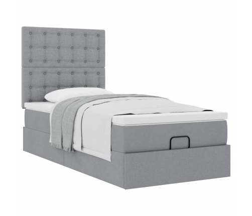 Estructura de cama otomana con colchón tela gris claro 90x190cm