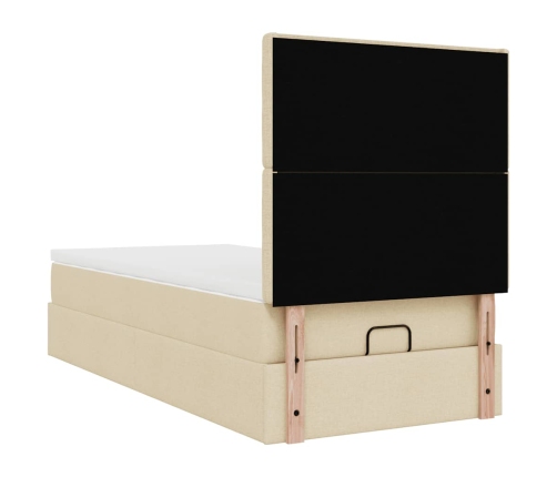 Estructura de cama otomana con colchón tela crema 90x190cm