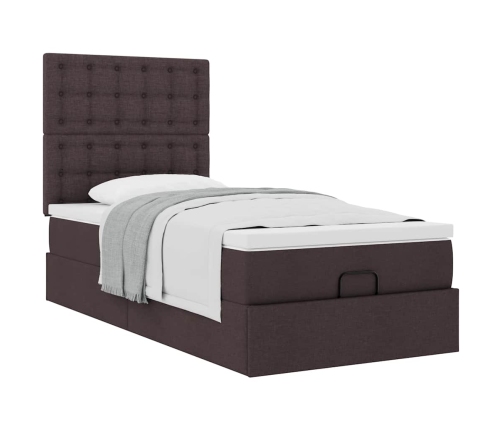 Cama otomana con colchón marrón oscuro 90x200 cm tela