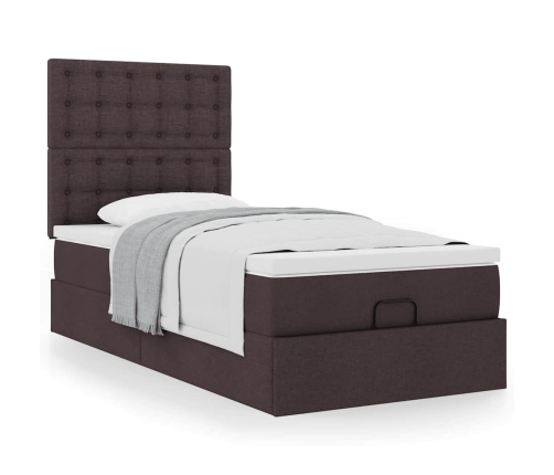 Cama otomana con colchón marrón oscuro 90x200 cm tela