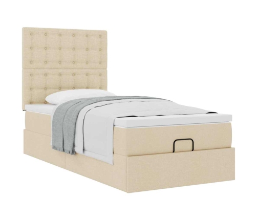 Cama otomana con colchón de tela color crema 100x200 cm