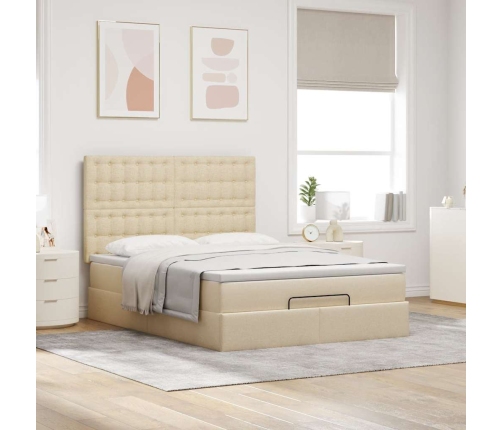 Estructura de cama otomana con colchón tela crema 140x190cm