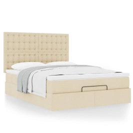 Estructura de cama otomana con colchón tela crema 140x190cm