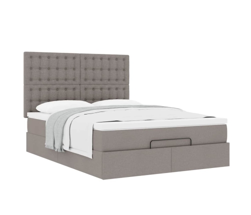 Estructura de cama otomana colchón tela gris pardo 140x200cm