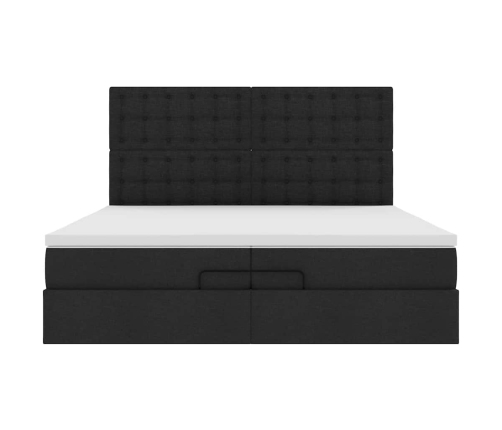 Estructura de cama otomana con colchones tela negra 200x200cm