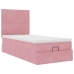 Estructura cama otomana con colchones terciopelo rosa 90x190cm