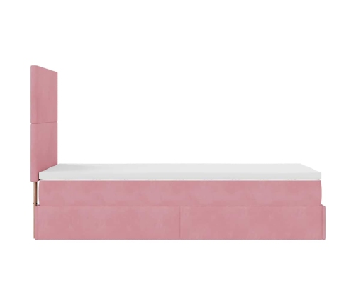 Estructura cama otomana con colchones terciopelo rosa 90x190cm