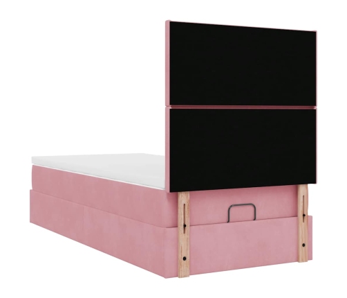 Estructura cama otomana con colchones terciopelo rosa 90x190cm