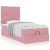 Estructura cama otomana con colchones terciopelo rosa 90x190cm