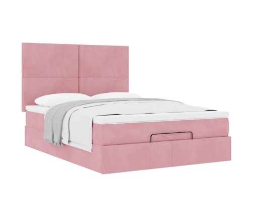 Estructura cama otomana con colchones terciopelo rosa 140x190cm