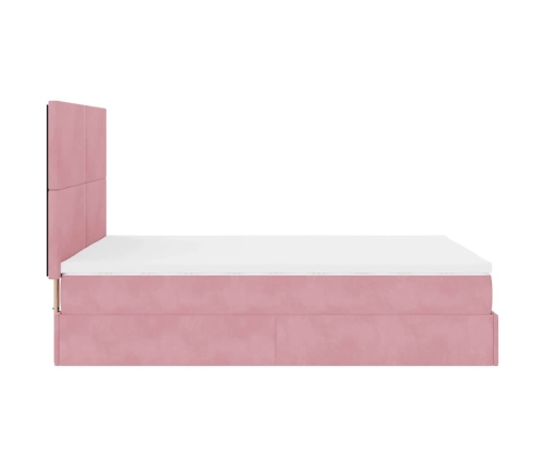 Estructura cama otomana con colchones terciopelo rosa 140x190cm