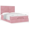 Estructura cama otomana con colchones terciopelo rosa 140x190cm