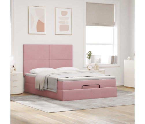 Estructura cama otomana colchones terciopelo rosa 140x200cm