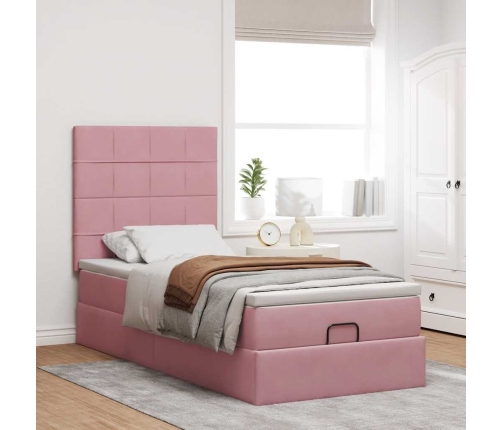 Estructura cama otomana colchones terciopelo rosa 80x200cm