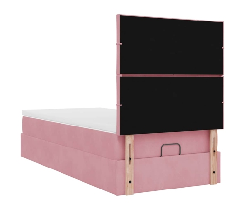 Estructura cama otomana colchones terciopelo rosa 80x200cm