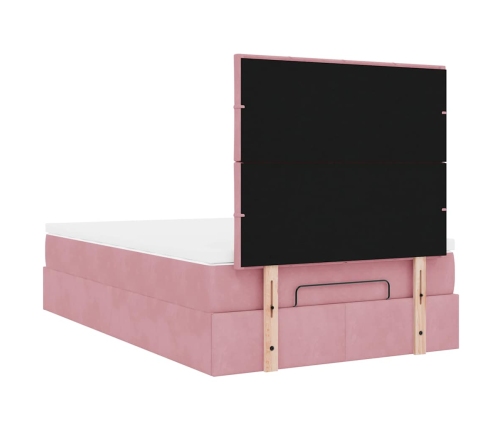 Estructura de cama otomana colchones terciopelo rosa 120x200cm