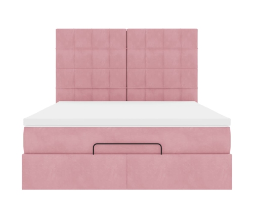 Estructura cama otomana con colchones terciopelo rosa 140x190cm