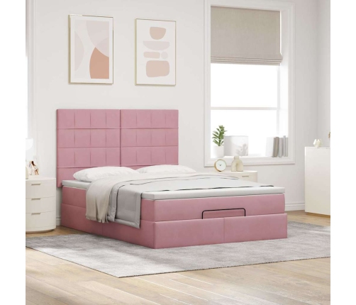 Estructura cama otomana colchones terciopelo rosa 140x200cm