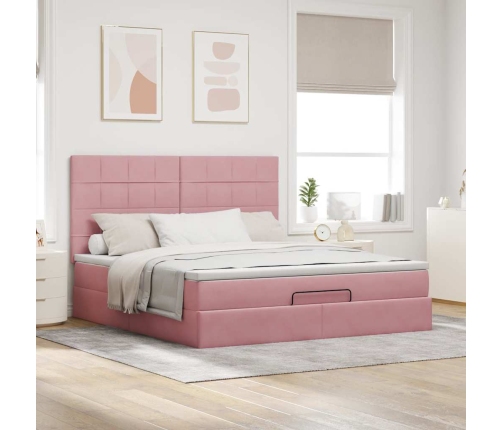 Estructura de cama otomana colchones terciopelo rosa 160x200cm