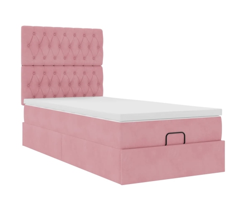 Estructura cama otomana colchones terciopelo rosa 80x200cm