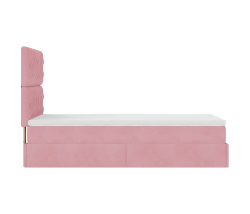 Estructura cama otomana colchones terciopelo rosa 80x200cm