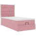 Estructura cama otomana con colchones terciopelo rosa 90x190cm