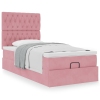 Estructura cama otomana con colchones terciopelo rosa 90x190cm