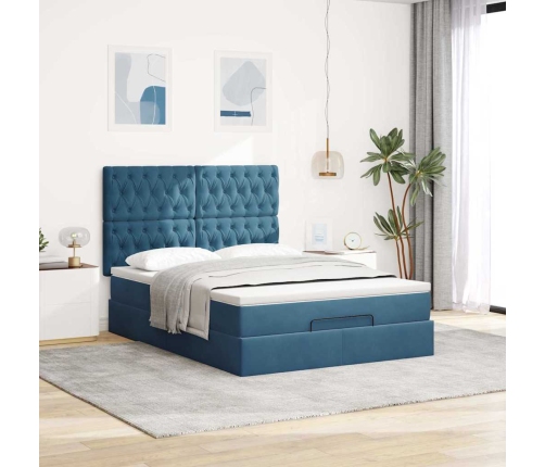 Estructura de cama otomana con colchones terciopelo azul oscuro