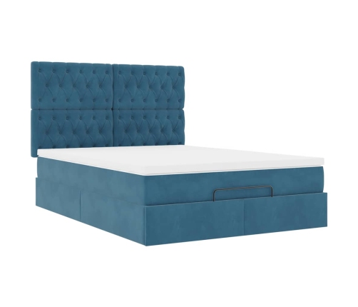 Estructura de cama otomana con colchones terciopelo azul oscuro