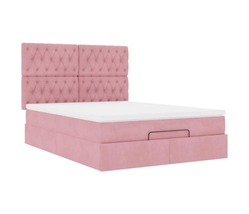 Estructura cama otomana con colchones terciopelo rosa 140x190cm