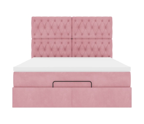 Estructura cama otomana con colchones terciopelo rosa 140x190cm