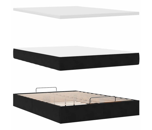 Estructura cama otomana colchones terciopelo negro 140x200cm