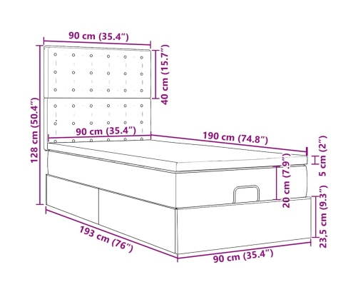 Estructura cama otomana colchones gris oscuro 90x190cm