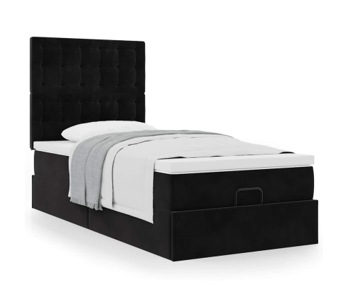 Estructura cama otomana colchones terciopelo negra 90x190 cm