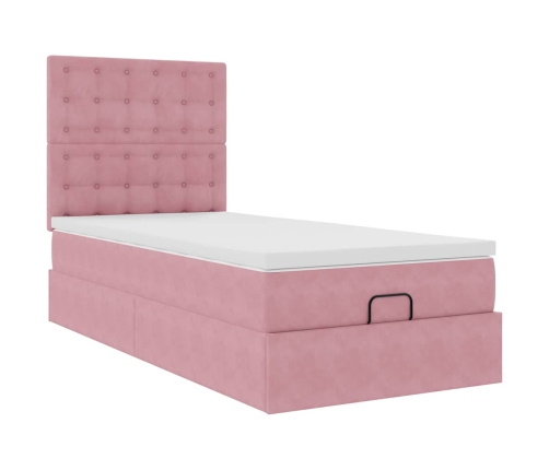 Estructura cama otomana con colchones terciopelo rosa 90x190cm