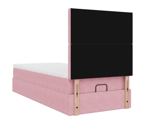 Estructura cama otomana con colchones terciopelo rosa 90x190cm