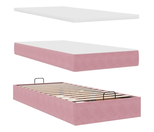 Estructura cama otomana con colchones terciopelo rosa 90x190cm